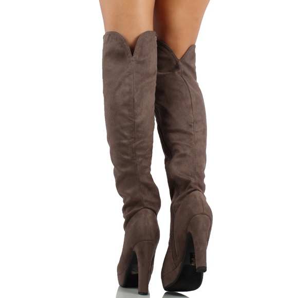 SIZE 10 Charcoal Faux Suede Knee High Dress Boot - Picture 3 of 5